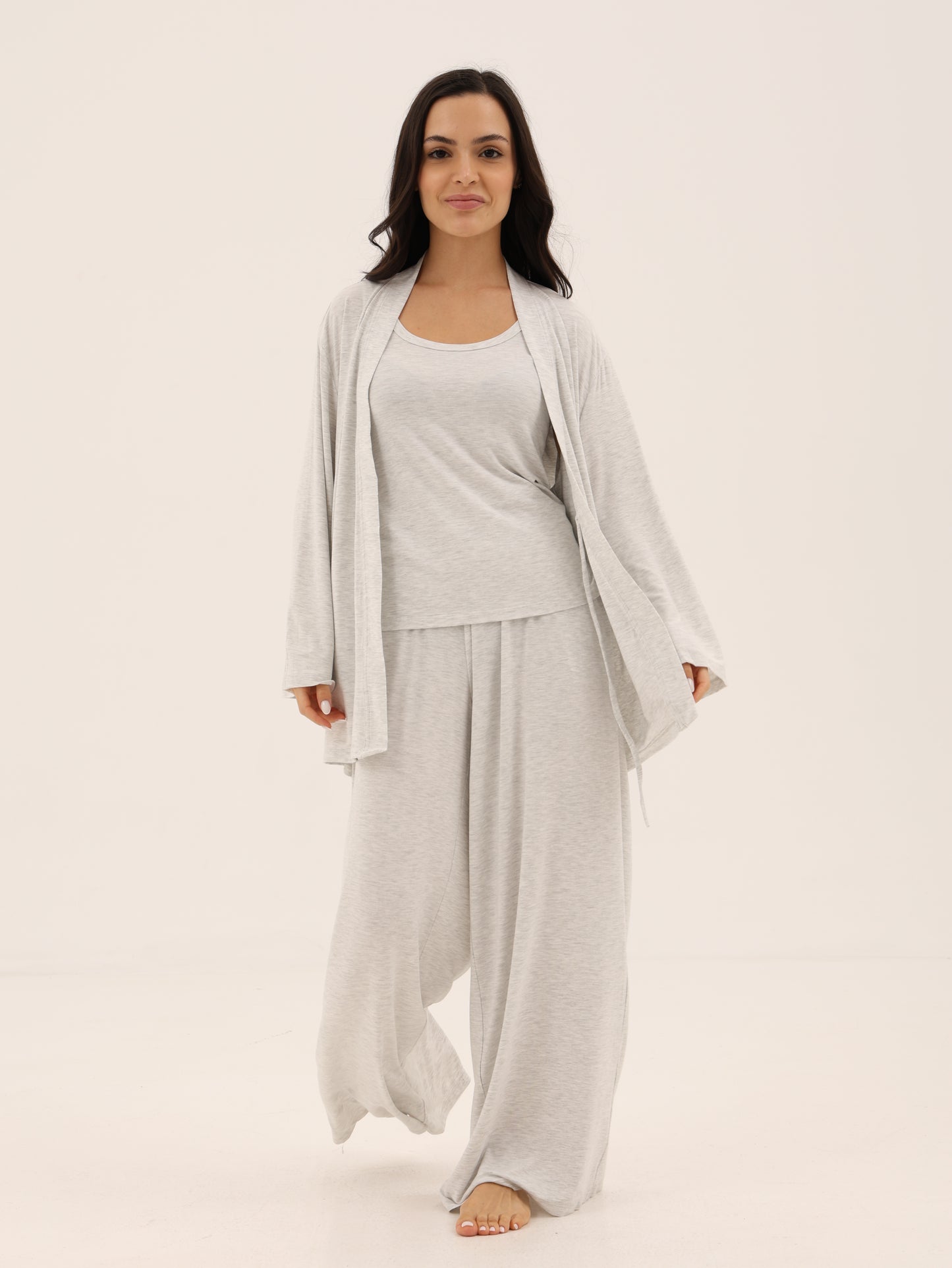 Lounge Kimono Robe Set- Fog
